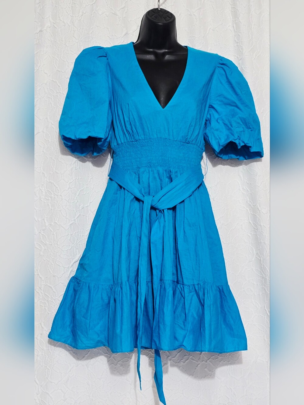 Antonio Melani Blue Tiered Dress Ruffle V-Neck Flutter Sleeve 100% Cotton Size 4